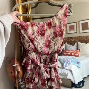 NWOT One Shoulder Floral Ruffle Dress